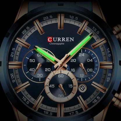 Мъжки часовник CURREN – луксозен спортен хронограф, кварцов механизъм, изцяло от стомана, водоустойчив