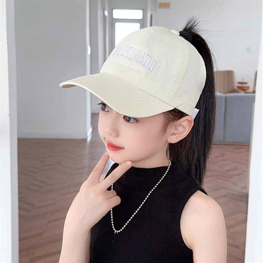 Bows Children Baseball Caps Hollow Empty Top High Ponytail Caps Adjustable Kids summer Sun Hats Boys Girls Hip hop Baseball Hat