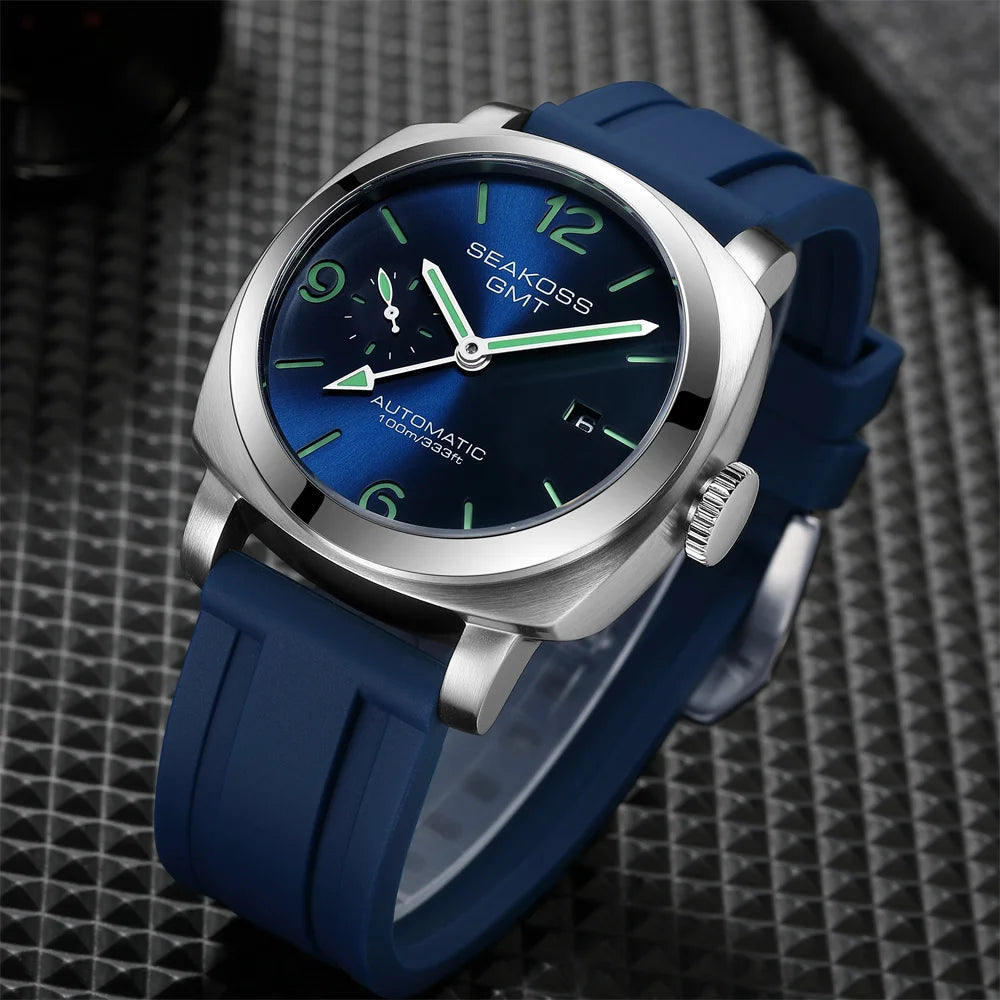 SEAKOSS 45mm Diving GMT Watch Automatic Mechanical Wristwatches Seagull ST2557 Movement 100M Luminous Calendar Men's Watches