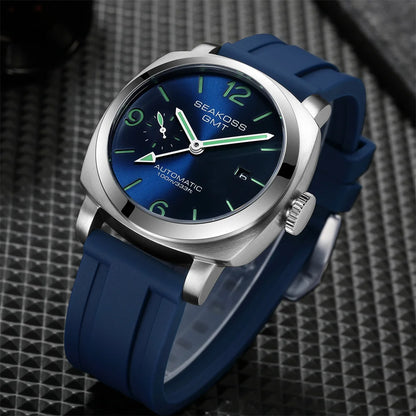 SEAKOSS 45mm Diving GMT Watch Automatic Mechanical Wristwatches Seagull ST2557 Movement 100M Luminous Calendar Men's Watches