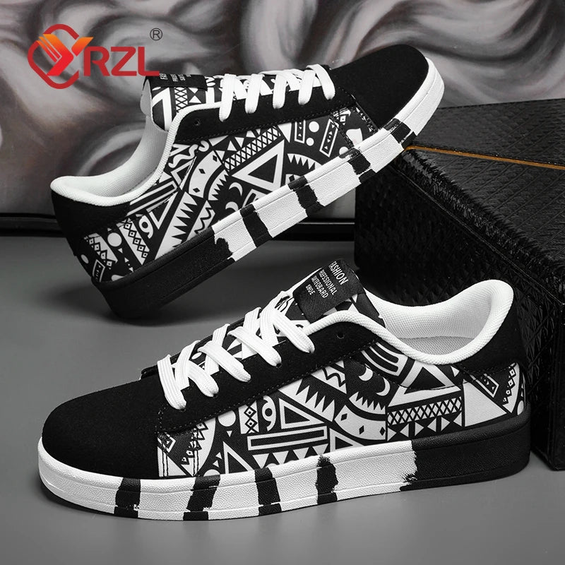 Zapatillas deportivas de running para hombre YRZL de lona con estilo geométrico, zapatillas con cordones para pareja, zapatos de skate para hombre con estampado grafiti moderno