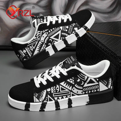 Zapatillas deportivas de running para hombre YRZL de lona con estilo geométrico, zapatillas con cordones para pareja, zapatos de skate para hombre con estampado grafiti moderno