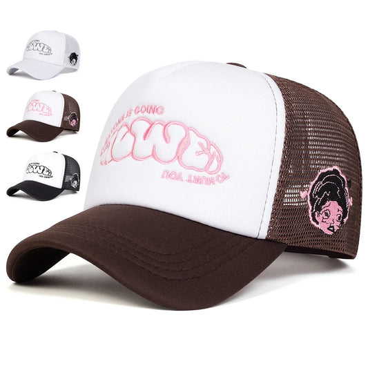 Unisex EVERYONE IS GOING Letter Embroidery Baseball Net Caps Adjustable Casual Hats Spring and Summer Outdoor Sunscreen Hat