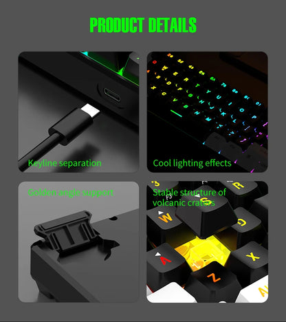 Tastiera meccanica cablata 61 tasti bianca, switch nero e blu, impermeabile, RGB illuminata, kit gaming e ufficio PUBG gamer retroilluminato