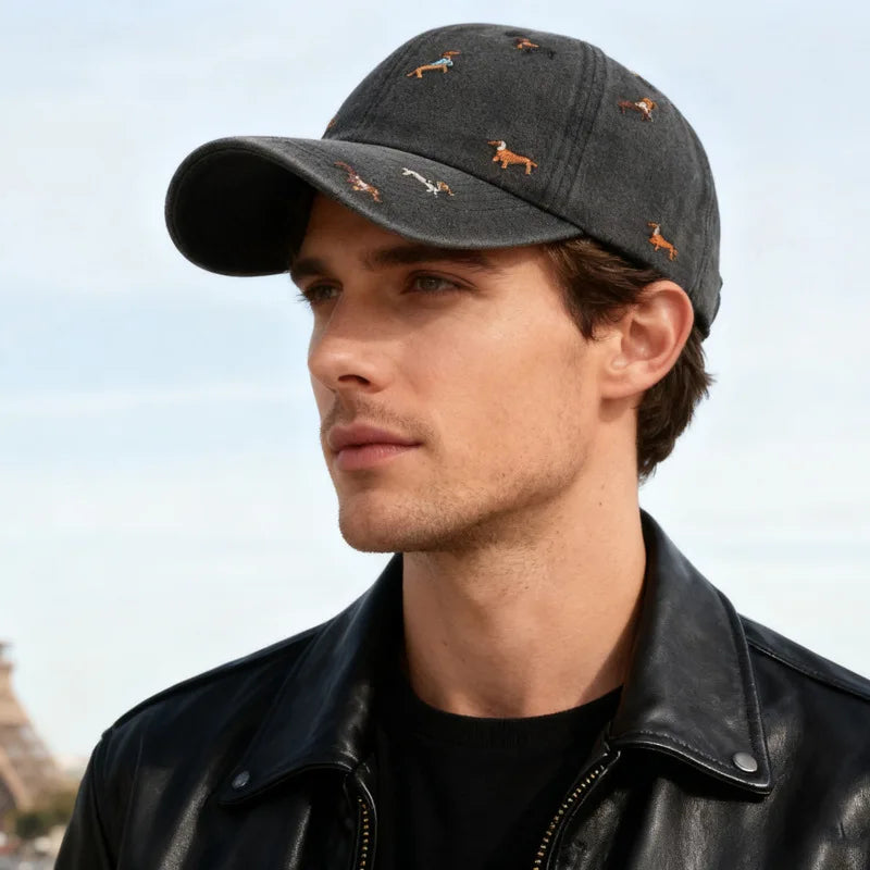 New puppy retro spring and autumn fashion washed Auteng soft top baseball cap, street worn new duckbill hat with embroidery