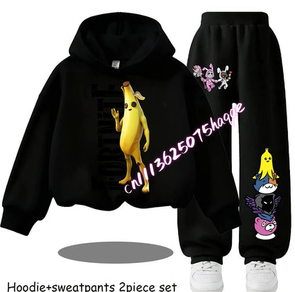 Fortnite Kids Spring and Autumn Long-Sleeved Pants Children's Hooded Sweatshirt Set Game Cartoon Print Boys' Sport Shirt