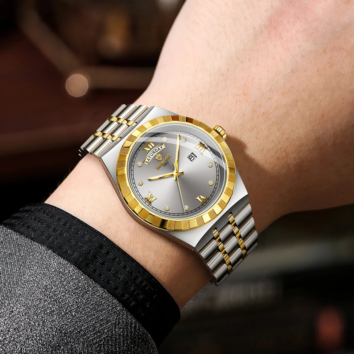 Men’s watch from the original BINBOND brand – Quartz wristwatch, luxury model, water-resistant and luminescent.