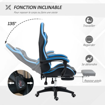 Ergonomic Gaming Chair with Footrest, Lumbar Support Cushion, Adjustable Height, 135° Reclining Computer Gaming Chair for Office & Home