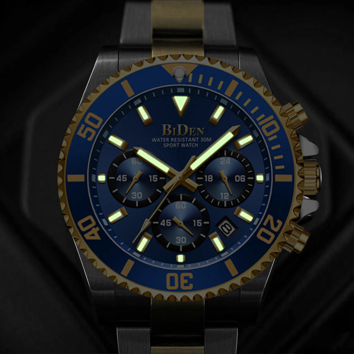 BIDEN Multi functional men's quartz watch luxury waterproof night light business style diving series casual fashion watch