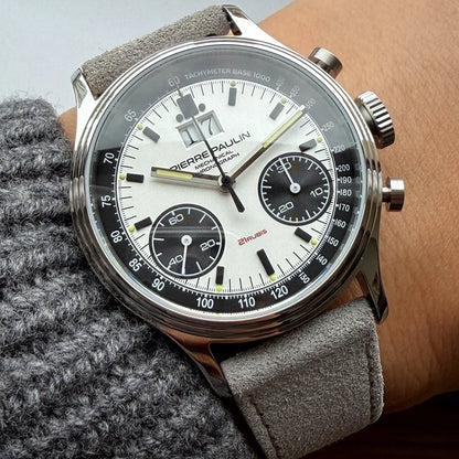New PIERRE PAULIN BIg Date Retro 70‘s Vintage Panda Style Chronograph Mechanical Men's Complicated 38MM Luxury Sapphire Wrist