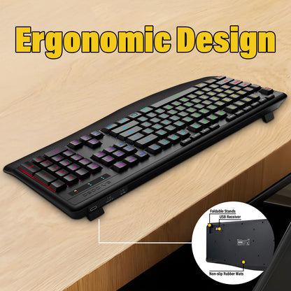 E-YOOSO Triple-Mode Mechanical Keyboard 2.4GHz/Bluetooth 5.0/USB-C RGB Backlit Quiet Keys Spill-Proof Long Standby for PC/Laptop