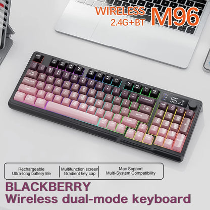 Tastiera wireless Bluetooth M96 FREEWOLF con display digitale, retroilluminazione RGB, batteria da 2000mAh e keycap PBT per PC/laptop