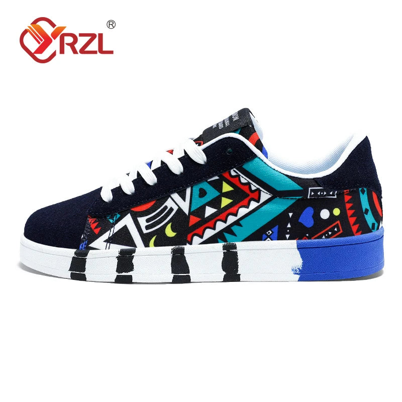 Zapatillas deportivas de running para hombre YRZL de lona con estilo geométrico, zapatillas con cordones para pareja, zapatos de skate para hombre con estampado grafiti moderno