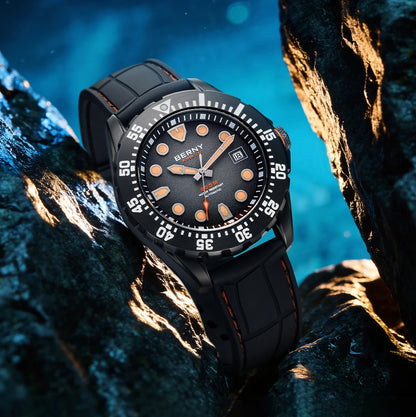 BERNY Automatic Diver Watch for Men Frosted Dial MIYOTA 8215 316L Supper Luminous Sapphire AR Fluororubber Men's Diving Watches