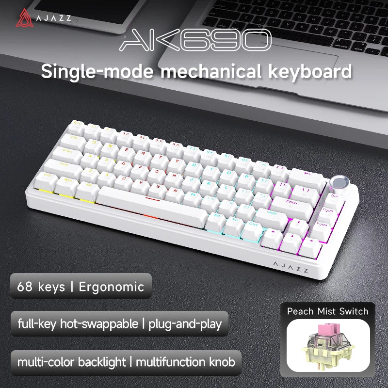 AJAZZ AK690 65% Mechanical Keyboard Full-key Hot-swap Wired USB Plug And Play Mixed Light 68 Keys Gaming Keyboard For Laptop PC