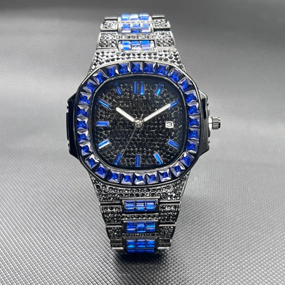 MISSFOX Luxury Watch For Men Rose Iced Out Diamond Hip Hop Quartz Waterproof Clock Men Square Diamond Male Watch 2026 New