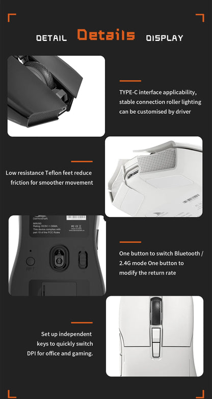 Motospeed Darmoshark N3 Pro Bluetooth vezeték nélküli gamer egér, dupla 8K, hárommódú, újratölthető, PAW3395, 64g, ergonomikus gamer egér