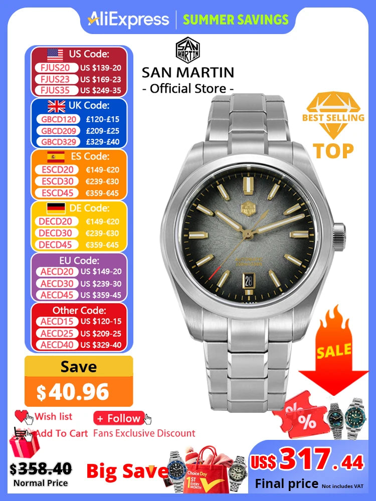 San Martin 36/39/42mm SN0144 JianZhan Dial Gada Watch Miyota 9015 Original Design Men Luxury Dress Automatic Mechanical Watches