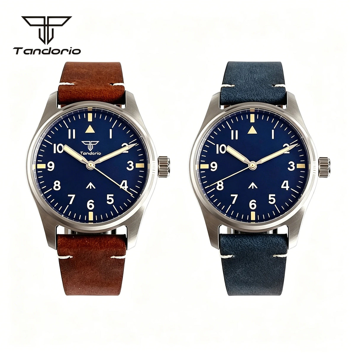 Tandorio 39mm Pilot Aviator Watch Sapphire Glass Luminous Automatic Japan NH35 or VH31 Quartz Movt 20BAR Diving Wristwatch