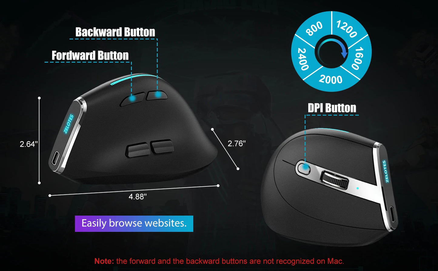 Lefon F26C Vertical Mouse Wireless with OLED Screen Bluetooth Ergonomic Mouse Optical Rechargeable Gaming Mice for PC Laptop