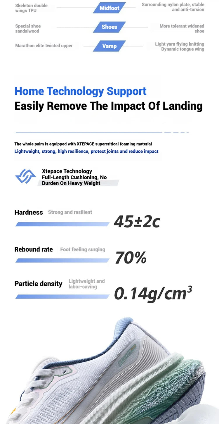 Sapatilhas de Corrida Xtep 2000km Plus 2025 Nova Primavera, Leves, Antiderrapantes e Resistentes ao Desgaste, para Treino e Jogging Masculino 875319110001