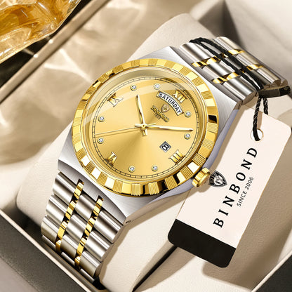 Men’s watch from the original BINBOND brand – Quartz wristwatch, luxury model, water-resistant and luminescent.