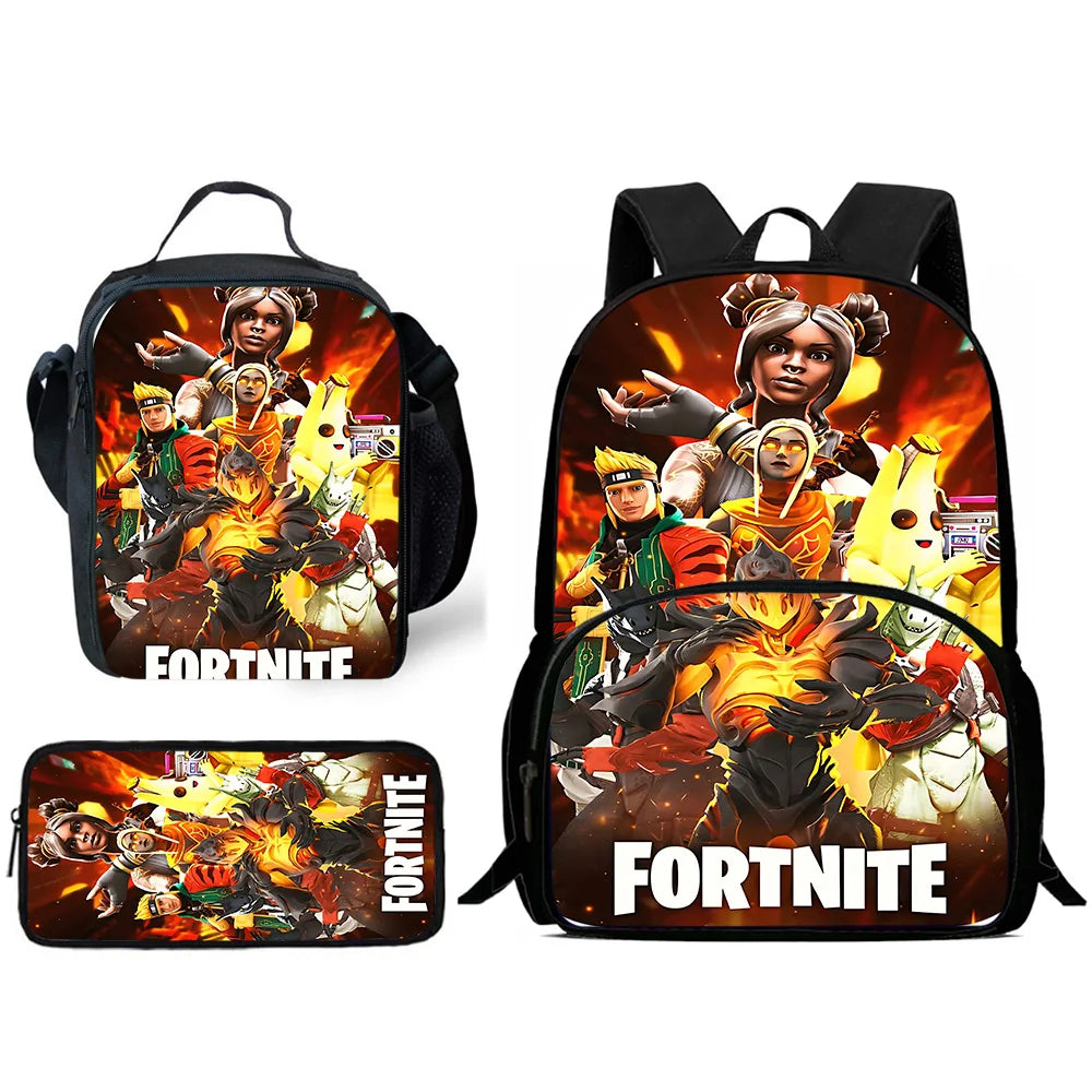 Mochilas Infantis de Design Gaming F-FortniteS com Lancheira e Estojo, Mochilas Escolares de Grande Capacidade para Meninos e Meninas, Melhor Presente