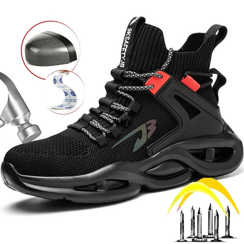 Zapatillas de seguridad transpirables para hombre con puntera de acero, resistentes a perforaciones, botas de trabajo ligeras de caña alta, calzado de seguridad anti-punzadas, nuevo