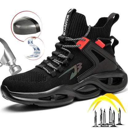 Zapatillas de seguridad transpirables para hombre con puntera de acero, resistentes a perforaciones, botas de trabajo ligeras de caña alta, calzado de seguridad anti-punzadas, nuevo