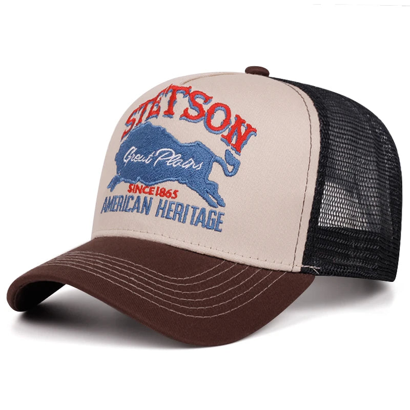 Personalized New Truck Hat STATION Blue Bull Mesh Hat Men's Street HipHop Hat Women's Daily Commuting Sunshade Baseball Hat