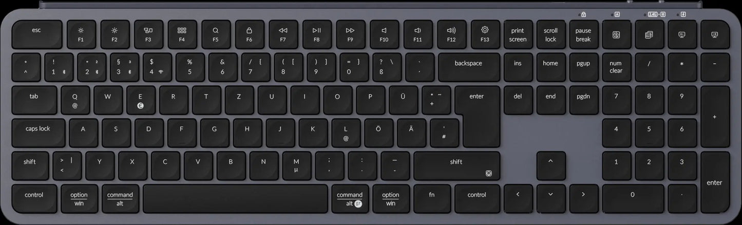 Tastiera wireless ultra-sottile Keychron B6 Pro layout ISO, formato completo, portatile e leggera, con connessioni 2.4GHz e Bluetooth