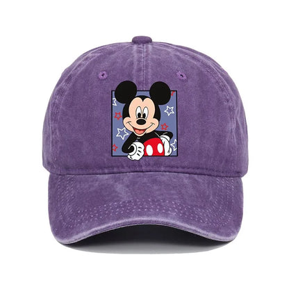 Retro Washed Mickey Mouse Print Baseball Cap Men Women Vintage Kpop Snapback Cap Adjustable Breathable Trucker Hat Sunscreen Hat