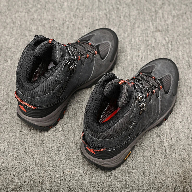 Botas de caminhada de cano alto HIKEUP para homem, calçado de inverno para exterior, com atacadores, antiderrapantes, desportivas casuais para trekking, impermeáveis, em camurça