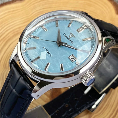 Tandorio 40mm Japanese NH35 Automatic 200M Diving Watch Men Beige Dial Bubble Sapphire Polished Case Glass Back Screw Crown