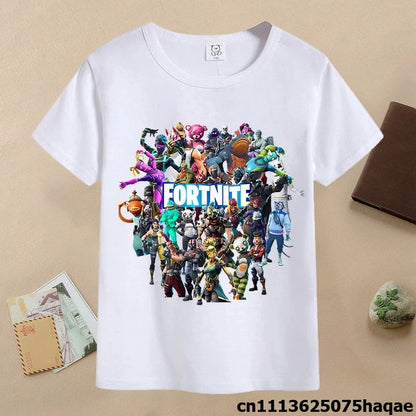 T-shirt de verão para criança Fortnites, com estampado de figura de jogo em estilo cartoon, T-shirt casual desportiva para rapaz, manga curta, vestuário infantil
