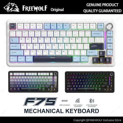 Teclado mecânico F75 FREEWOLF * AULA F75 Bluetooth de três modos, dedicado a gaming e utilização em escritório