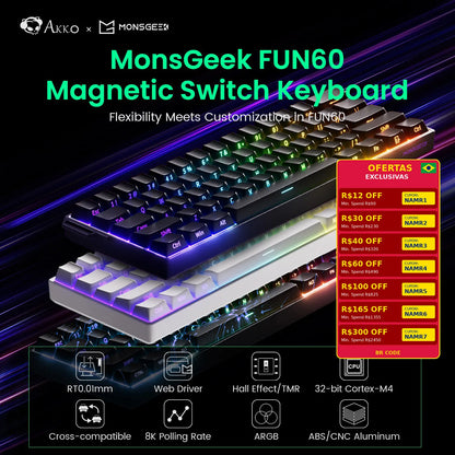 Tastiera meccanica Akko MonsGeek FUN60 con switch magnetici, 60%, tastiera gaming Rapid Trigger 0.01mm, 8K, ARGB, HE/TMR, custom
