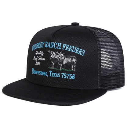 Unisex „WHISKEY RANCH FEEDERS“ siuvinėtos hip-hop stiliaus tinklinės kepurės pavasariui ir vasarai, lauko veiklai, reguliuojamos kasdienio stiliaus beisbolo kepurės, apsaugančios nuo saulės