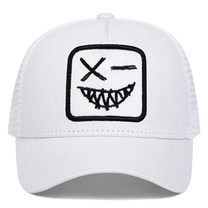 Unisex X Smiling Face Teeth Embroidery Baseball Net Caps Spring Summer Outdoor Sunscreen Hat Adjustable Casual Trucker Hats