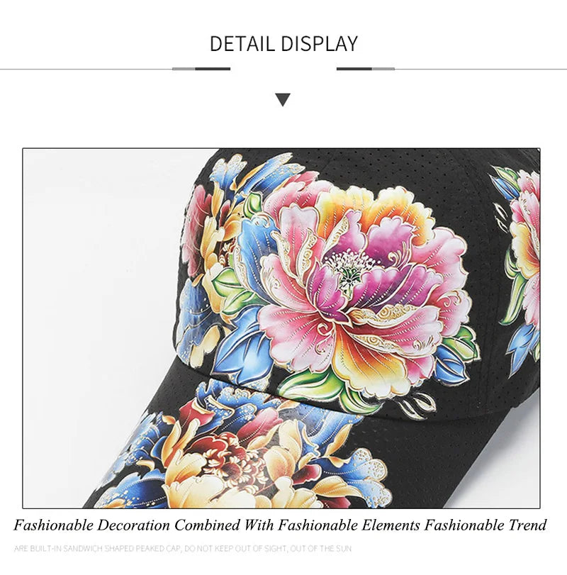 Spring/Summer Quick Drying Baseball Cap Men's And Women's Outdoor Beach Camping Sun Hat Printed Chinese Style Flower Sun HatB149