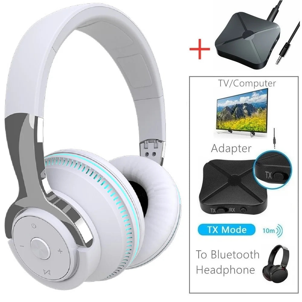 Tv Bluetooth Headphones Wireless Headphon with Mic USB Adaptor Headset Noise Canceling Stereo Foldable Bass for TV Earphone