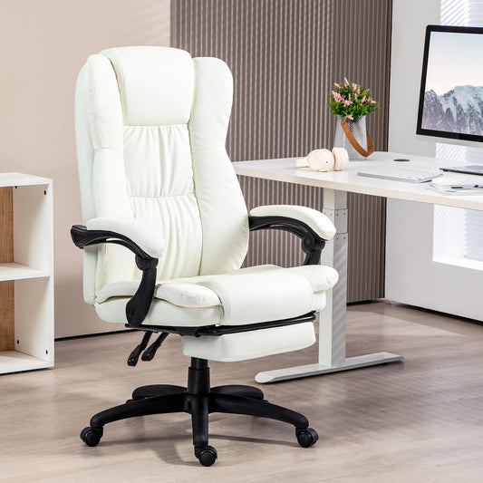 Vinsetto Massage Office Chair with Adjustable Height, Swivel Executive Desk Chair with Footrest, Reclining PU Leather Computer Chair