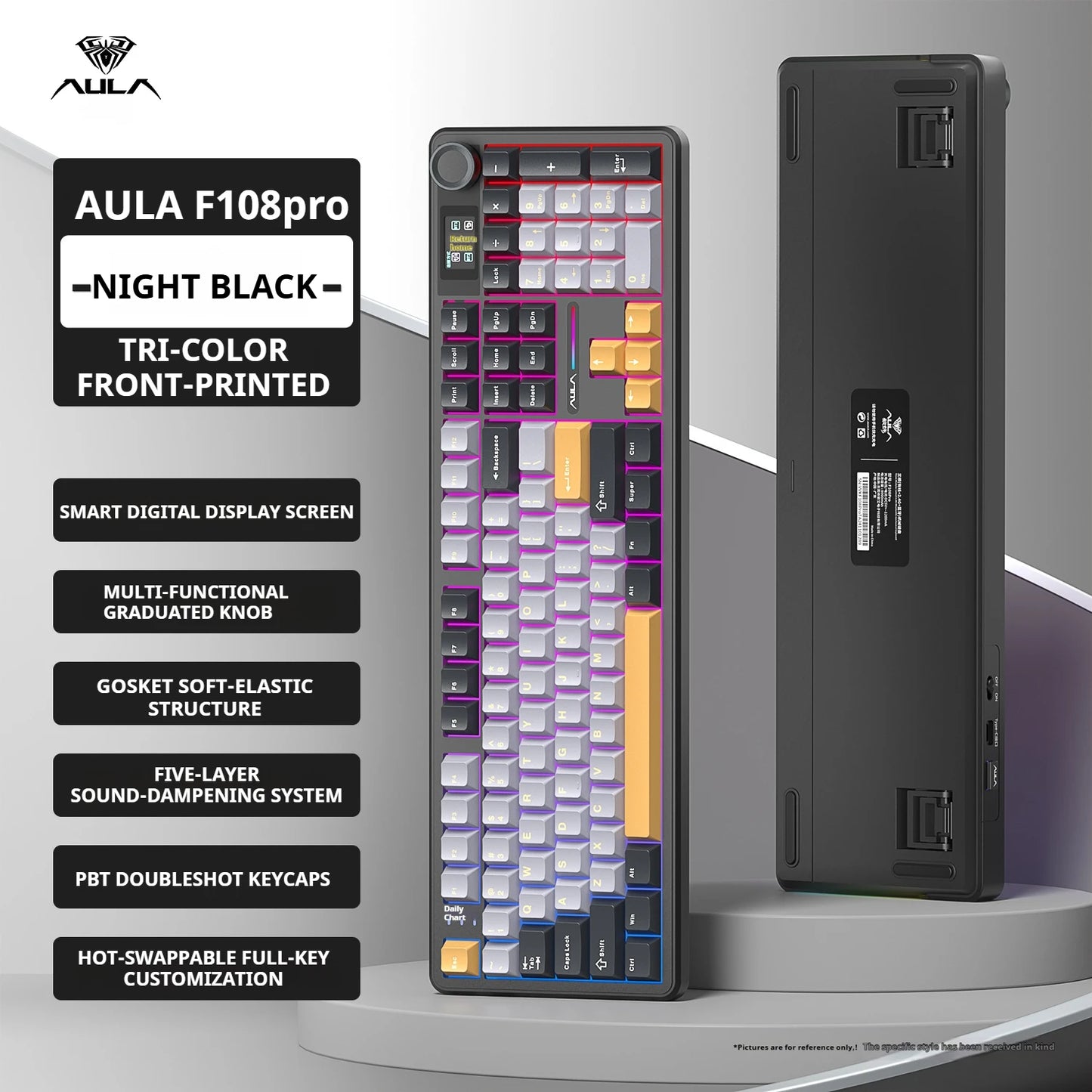 Teclado mecánico AULA F108 PRO personalizado con distribución 100%, retroiluminación RGB, Bluetooth inalámbrico, interruptores HiFi para gaming