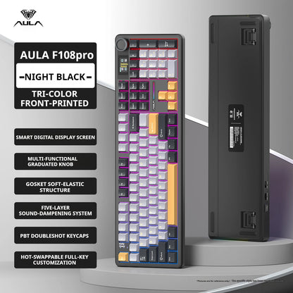 Teclado mecánico AULA F108 PRO personalizado con distribución 100%, retroiluminación RGB, Bluetooth inalámbrico, interruptores HiFi para gaming