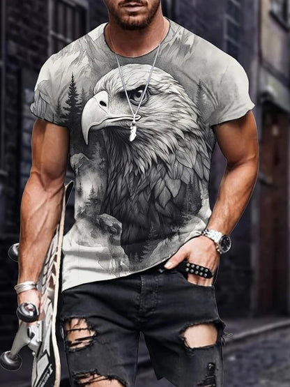 Patriottisch 3D-T-shirt met adelaarsprint voor heren, casual T-shirt met ronde hals en korte mouwen, ideaal voor zomermode en buitenactiviteiten, herenkleding