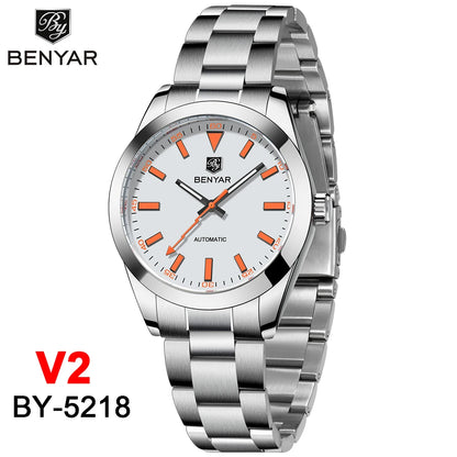 2026 New BENYAR White Mens Watches Top Luxury Automatic Watch For Men Mechanical Stainless Steel Luminous Sports Wristwatches