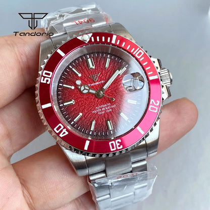 Tandorio Fashion 40mm Sapphire Automatic Japan NH35 Men Watch Texture Dial Miyota 8215 Mechanical Wristwatch Date Glide Clasp