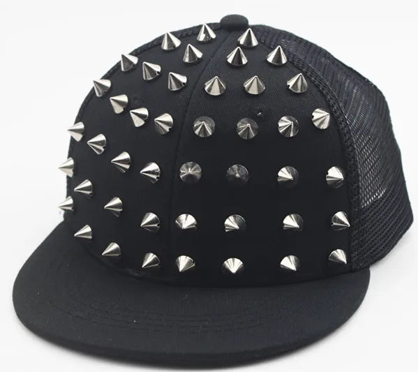 Men Caps Flat Hat Hip Hop Snapback Fancy Rivet Baseball Cap Street Dance Cap Trendy Mesh Visor Youth Boys Girls