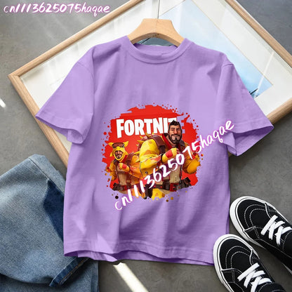 Fortnites Children T-Shirts Anime Printed Figures Tops Cartoon Fortress Night Summer Clothes Girls Short Sleeves Pullover Tees