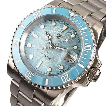 Tandorio Blue Dial 40mm Miyota 8215 PT5000 Mechanical Dive Watch Men 200M Waterproof Lume Sapphire Stainless Steel Bracelet